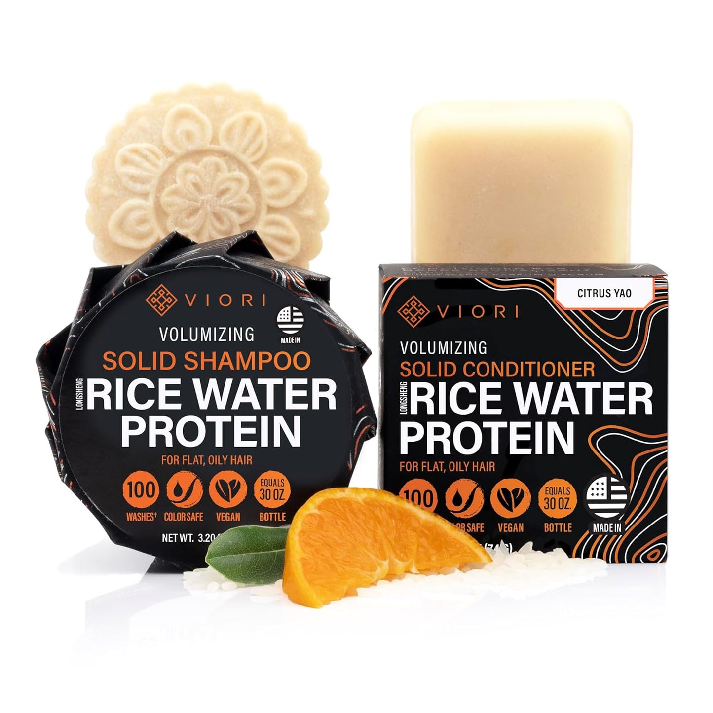 Viori Citrus Yao Shampoo & Conditioner Bar Set | Handcrafted Sulfate-Free Rice Water Formula