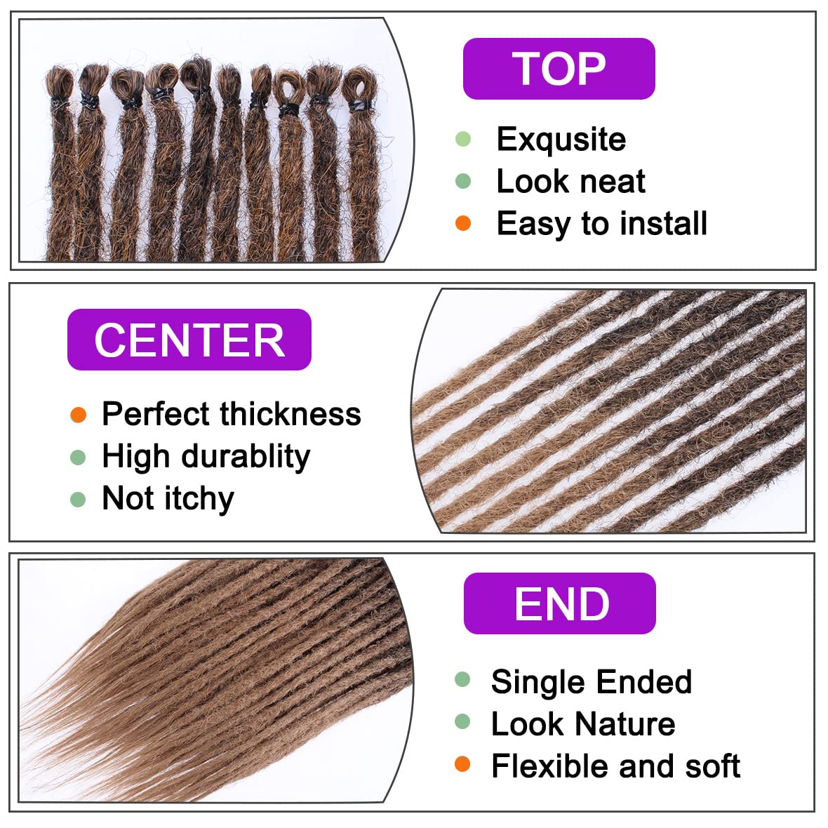 ZRQ 30 Strands 24" Synthetic Dreadlock Extenisons Ombre Blonde Boho Locs Synthetic Dreads,27613 Dreadlocks Goddess Locs Crochet Braids Fake Dreads Hair Extensions 27613#