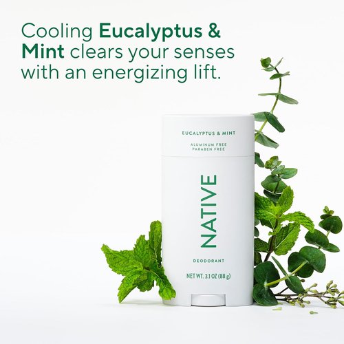 Native Aluminum-Free Deodorant - Eucalyptus & Mint | 72-Hour Odor Control Stick, 3.1 oz for Men & Women
