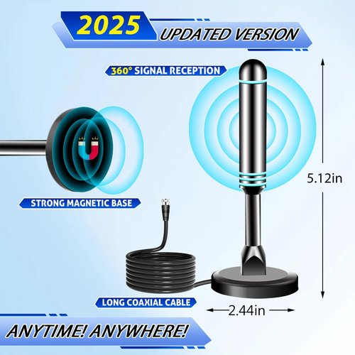 HD Digital TV Antenna for Smart TV - Long Range Reception, 4K/1080p, Easy Installation with 10ft Coax Cable
