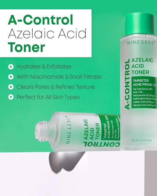 Nineless A-Control Azelaic Acid Toner - Pore Refining & Soothing for Acne-Prone Skin | 5.07 fl. oz