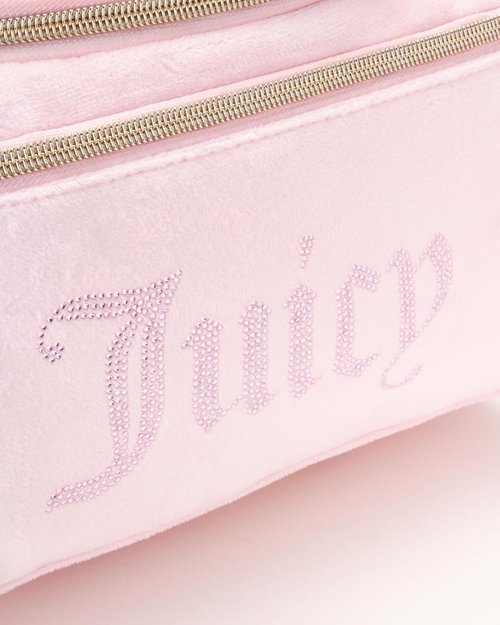 Juicy Couture Pink Makeup Bag - Velour Organizer with Rhinestones for Travel Essentials