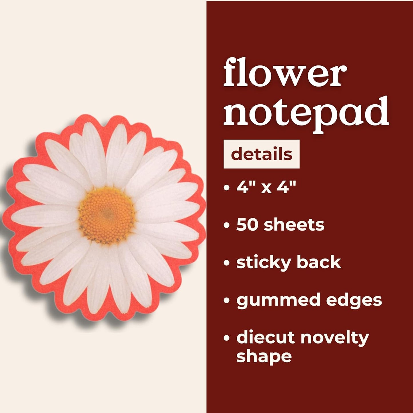 Ban.do Cute Sticky Notepad - 50 Sheets of Novelty Flower-Shaped Self-Stick Notes