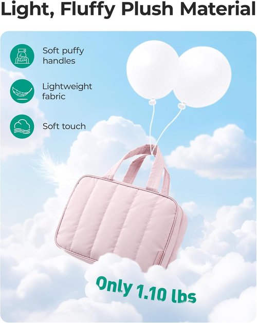 BAGSMART Travel Toiletry Bag - Waterproof Makeup Organizer with Hanging Hook | Pink, Full-Size Accessories