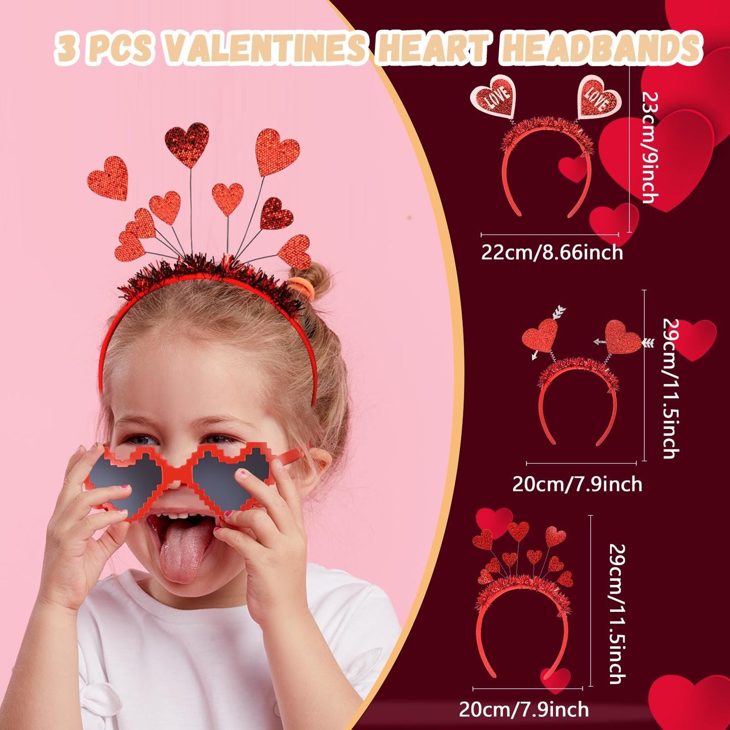 6 Pcs Valentines Day Heart Headbands Cupid Headband Cupid Glitter Red Heart Hair Hoop Headwear Headdress Hair Accessories