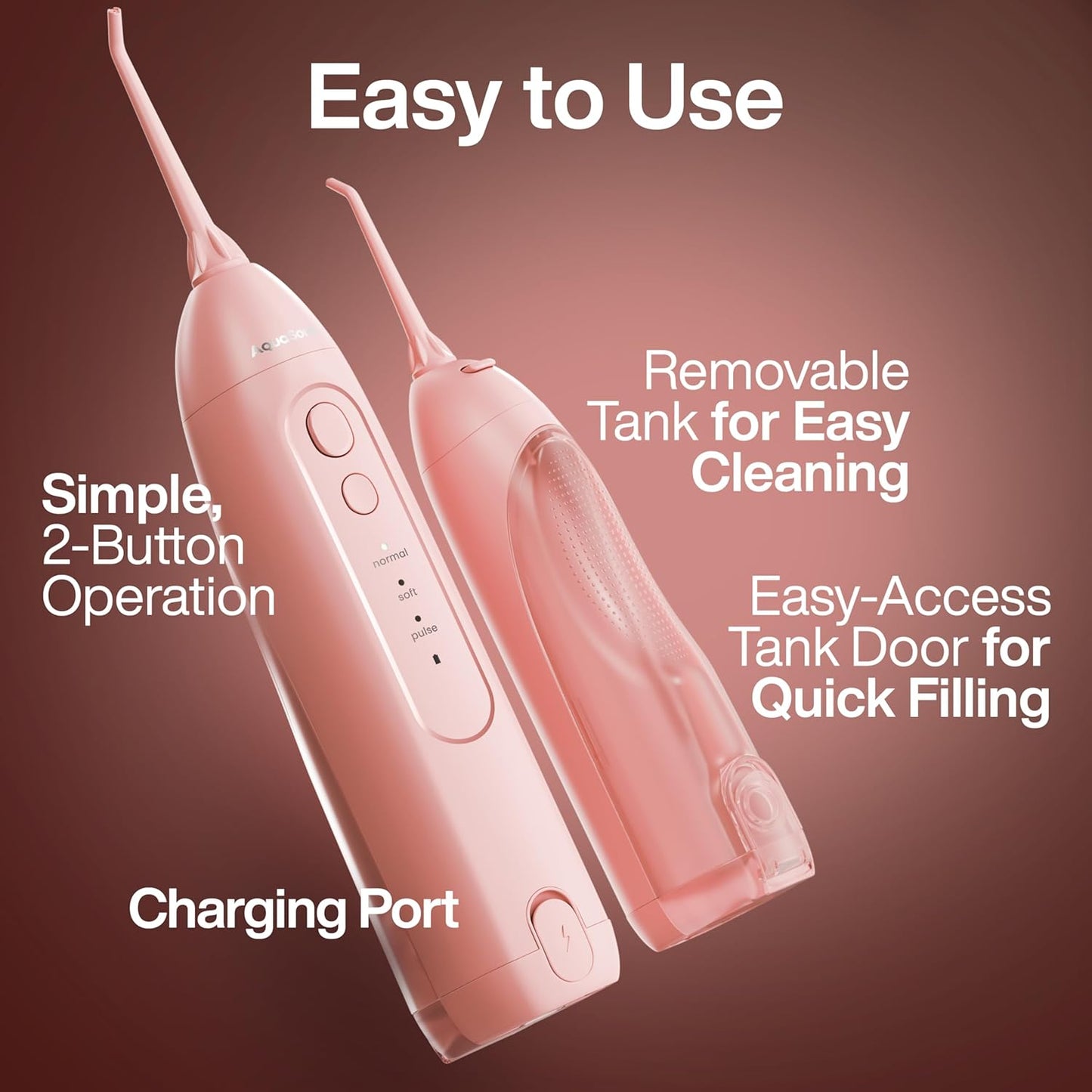 AquaSonic Icon Water Flosser - Cordless Rechargeable Oral Irrigator for Dental Cleaning - Blush