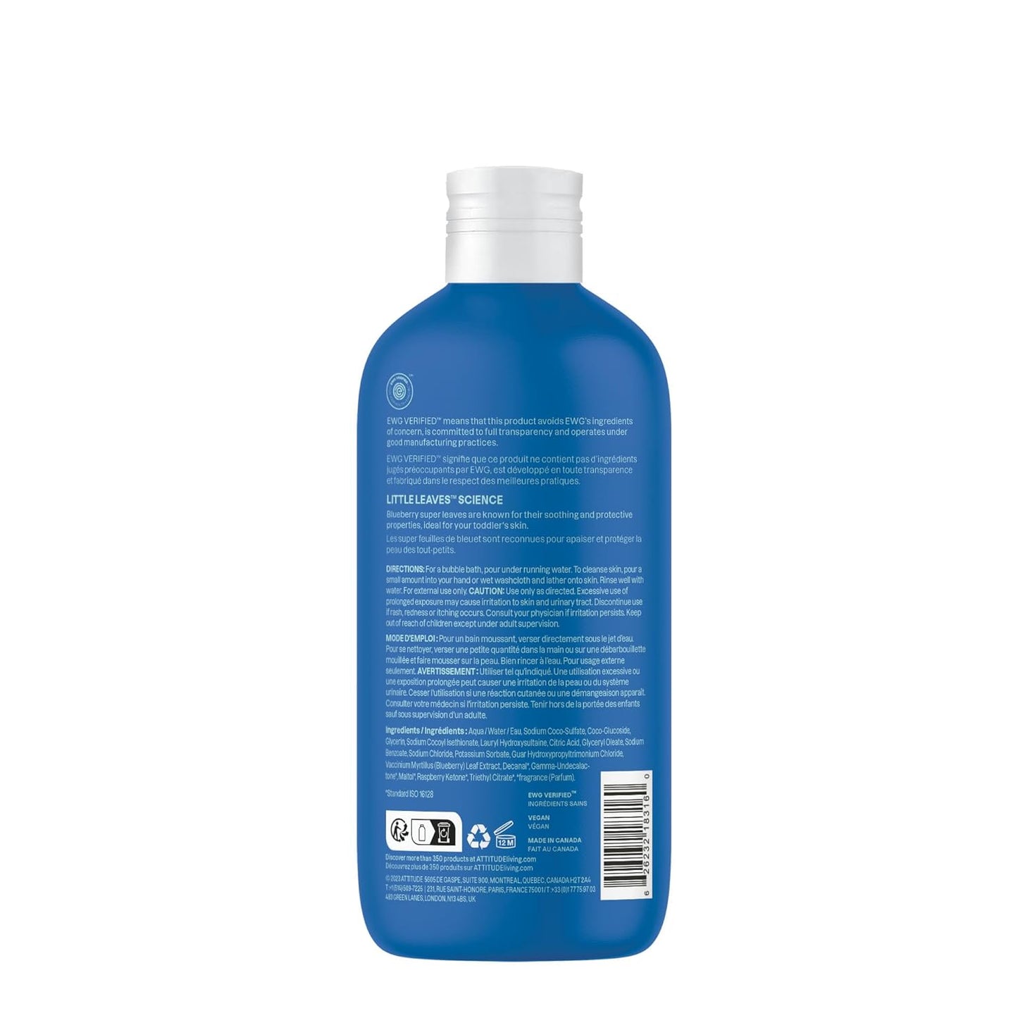 Attitude Bubble Wash for Kids - EWG Verified Plant-Based Hair Shampoo & Body Soap | Blueberry, 16 Fl Oz