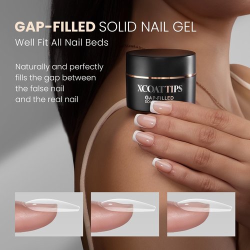 BTArtboxnails XCOATTIPS Solid Nail Glue Gel - 30g Gap-Filled Gel Nail Glue for Nail Tips Press on Nails, Upgrade Cure Needed UV Nail Gel for Acrylic Fake Nail