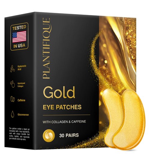 PLANTIFIQUE 24K Gold Eye Patches for Puffy Eyes | 30 Pairs | Gifts | Under Eye Masks for Dark Circles | Puffiness Eye Gels | Eye Mask Skincare