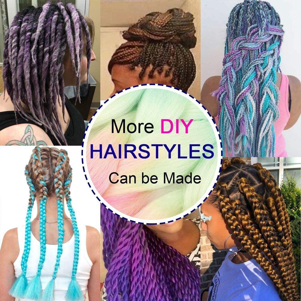 Benehair Rainbow Braiding Hair 3 Bundles/lot 24inch Jumbo Braiding Hair Extensions High Temperature Synthetic Braid Hair Braiding Hair Pre Stretched Ombre Braiding Hair (Purple+Blue+Yellow+Orange)