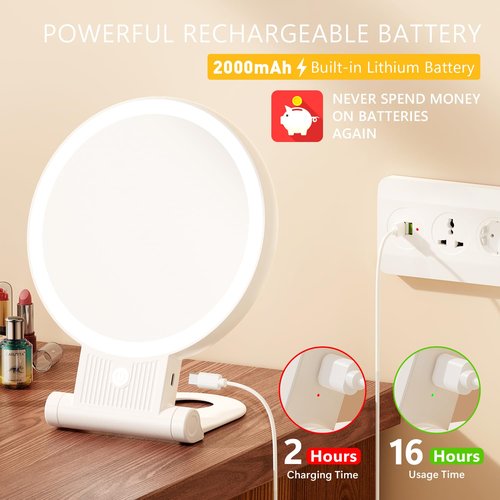 Auxmir 1X/20X Magnifying Mirror with Light, Double Sided Makeup Mirror with Adjustable Folding Handle, 2000mAh Rechargeable Vanity Mirror with Tweezer, Portable Tabletop Mirror for Travel Home