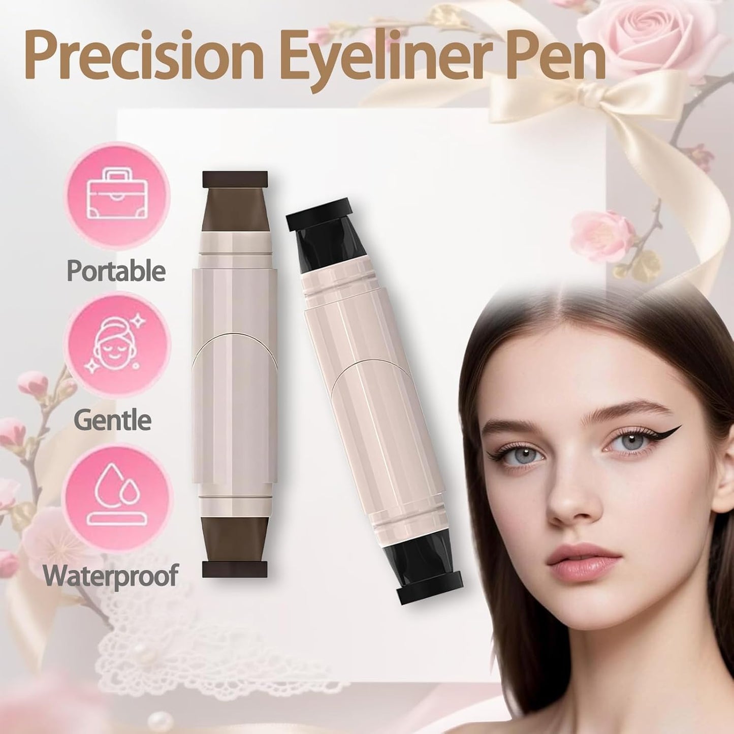 Skiennix Foldable Eyeliner Stamp - Quick Dry Smudge-Proof Gel Liner for Effortless Makeup (Brown)