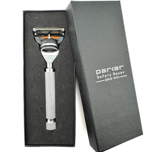 Parker 5-Blade Razor Handle - Compatible with Gillette® Fusion® Cartridges | Weighted Metal Design for Smooth, Tug-Free Shaving