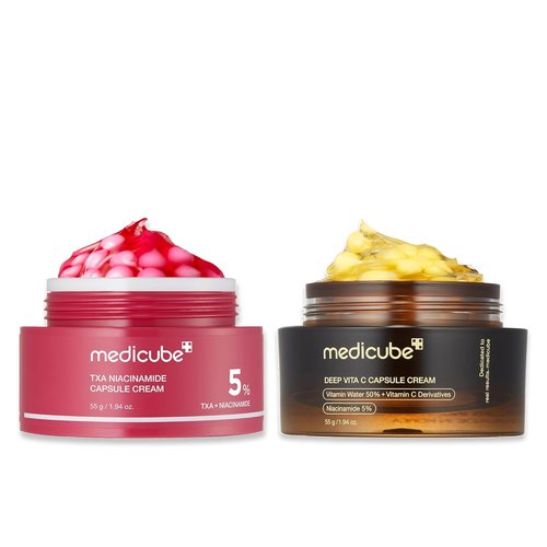 Medicube Clear & Glow Capsule Duo - TXA & Deep Vitamin C Creams | Radiance Boosting Moisturizers for Dull Skin