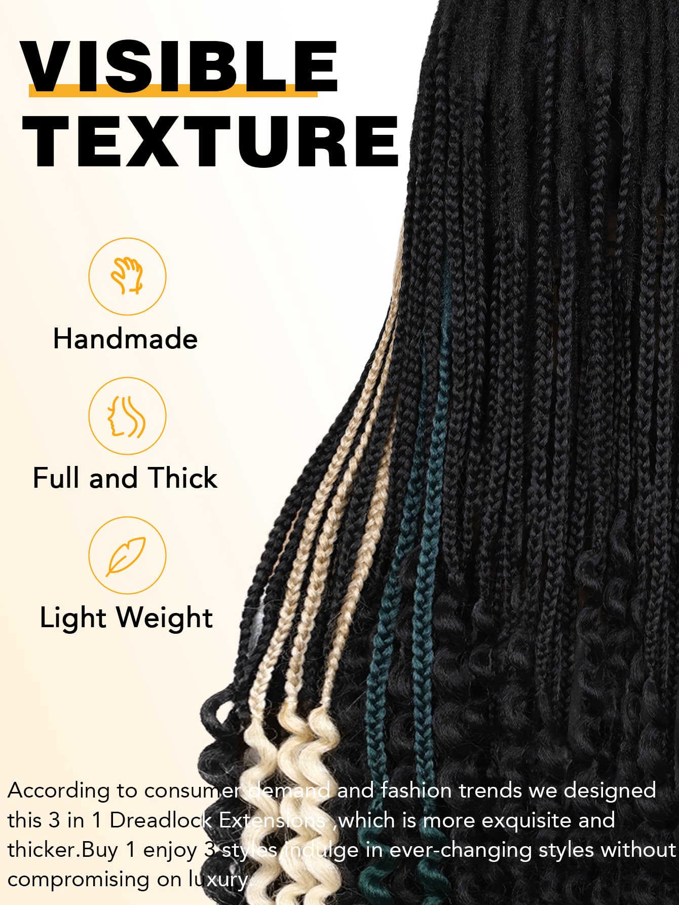 WIGNEE Braid in Dreadlock Extensions 20 Pcs Boho Crochet Braids with Curly Ends 3 In 1 Crochet Hair Pre Looped Dreadlocks Soft Bouncy Goddess Synthetic Dreads for Daily Party(NAVY EMERALD)