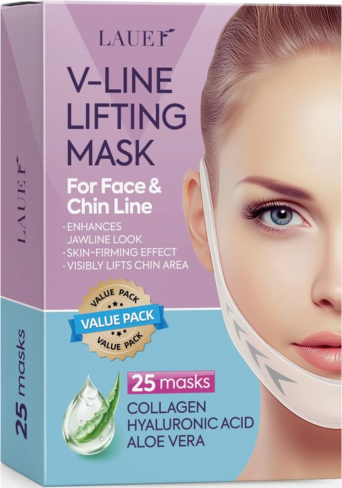 V Shaped Contouring Face Mask Line Shaping Lifting Belt Neck Reduction Jawline Lift Tape Enhancer Face Patch Firming Tightening Skin Chin Up Sculpting Collagen Mask Hyaluronic Acid Aloe Vera 25pcs