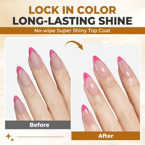 UNA GELLA No Wipe 2PCS Gel Top Coat Base Coat Set, Highly Glossy Top Coat Gel Nail Polish Strengthen and Acid-Free Clear Nail Base Soak Off, Key to Manicure for Her (U V Cure Need)