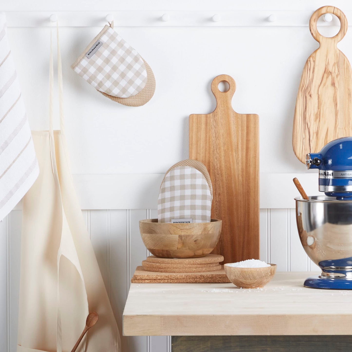 KitchenAid Gingham Mini Oven Mitt 2-Pack Set, Blue Velvet, 5.5"x8"