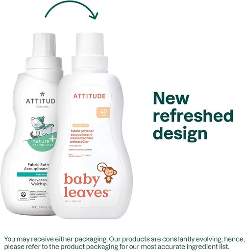 ATTITUDE Baby Fabric Softener - Plant-Based, Vegan & Cruelty-Free | Pear Nectar, 33.8 Fl Oz, 40 Loads
