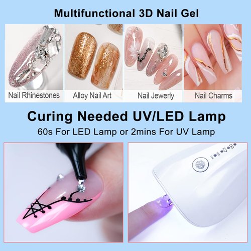 MUSILAN Nail Rhinestone Glue,Super Strong Rhinestones Gel Nail Glue for 3D Nails Beads Stickers Stones Crystals Diamond Art Jewels 3D Decorations Tools,Cured Need