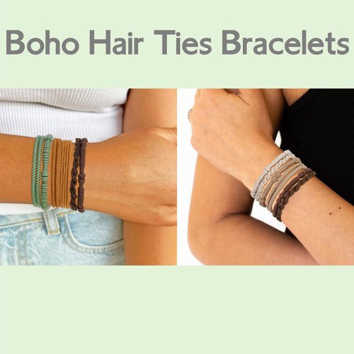24 Pcs Boho Hair Ties for Women, Elastic Hair Ties No Damage, Hair Bands for Thin and Thick Hair, Black Brown Ponytail Holders for Girls, Cute Hair Tie Bracelet