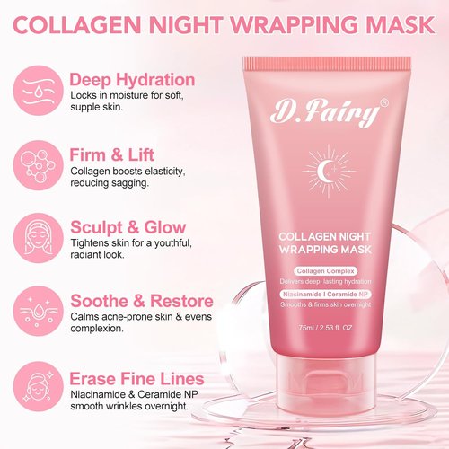 Collagen Overnight Wrapping Peel-Off Facial Mask - Hydrating Night Mask for Glowing Skin | 2.53 fl. oz