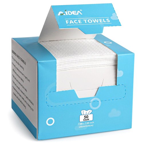 AIDEA Disposable Face Towels - 50 Count Facial Cleansing Wipes for Sensitive Skin | Makeup Removal & Travel