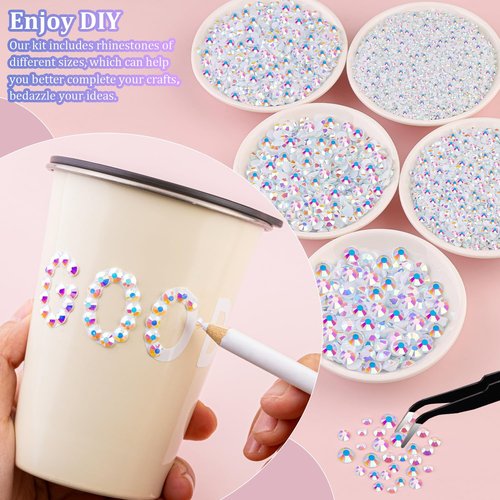 16000Pcs Resin Jelly Rhinestones for Crafting, White AB Non Hotfix Flatback Gems, Bedazzling Crystal with 3Pcs 10ml B7000 Jewelry Glue for DIY Crafts Clothing Tumblers Shoes Fabric Nail Art