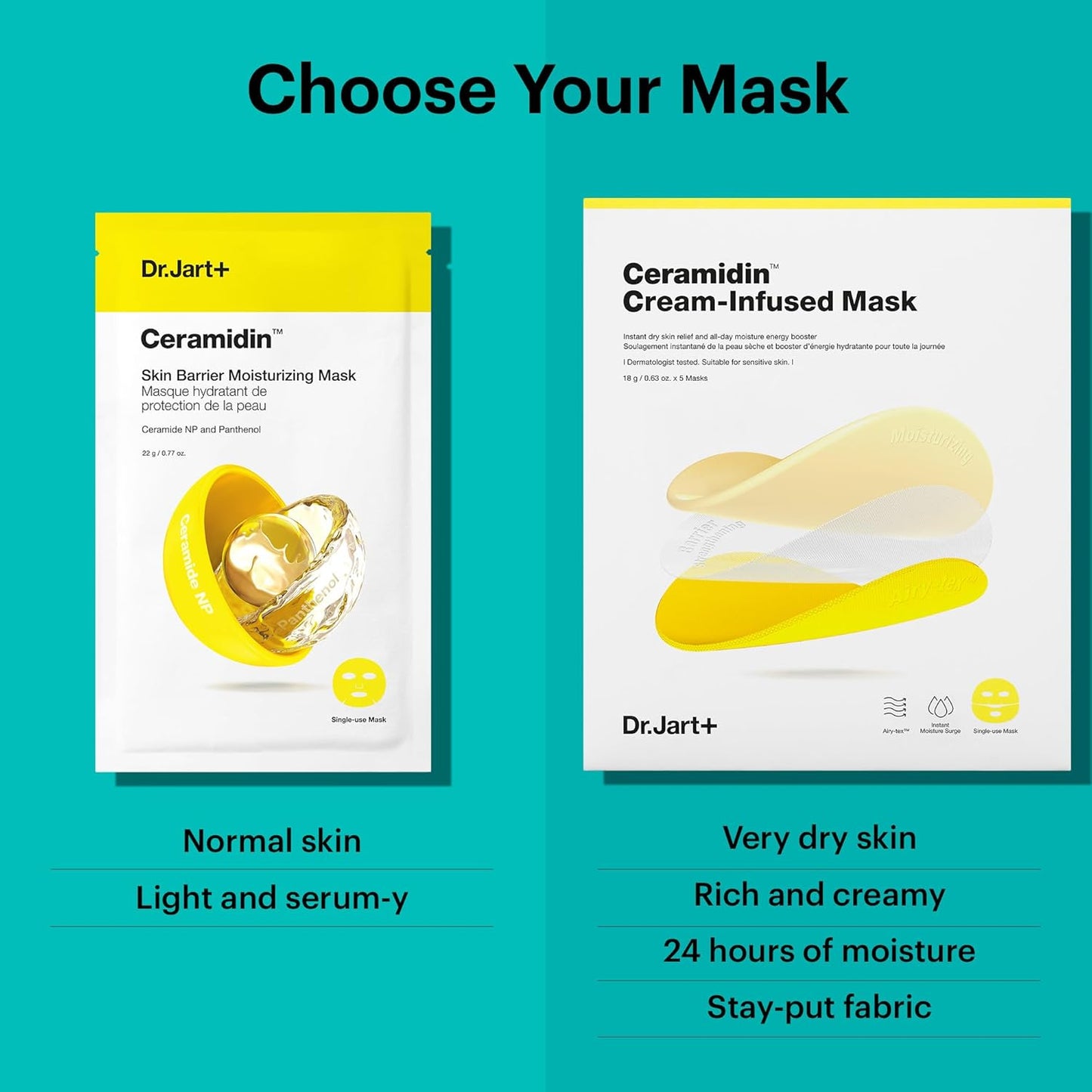 Dr.Jart+ Ceramidin Face Mask - Moisturizing Sheet Mask for Skin Barrier Repair | Korean Skin Care