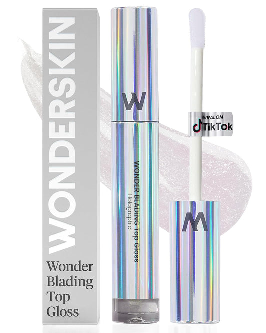 Wonderskin Lip Gloss - Hydrating Clear Glitter Blading Top Gloss for High Shine Finish | Holographic