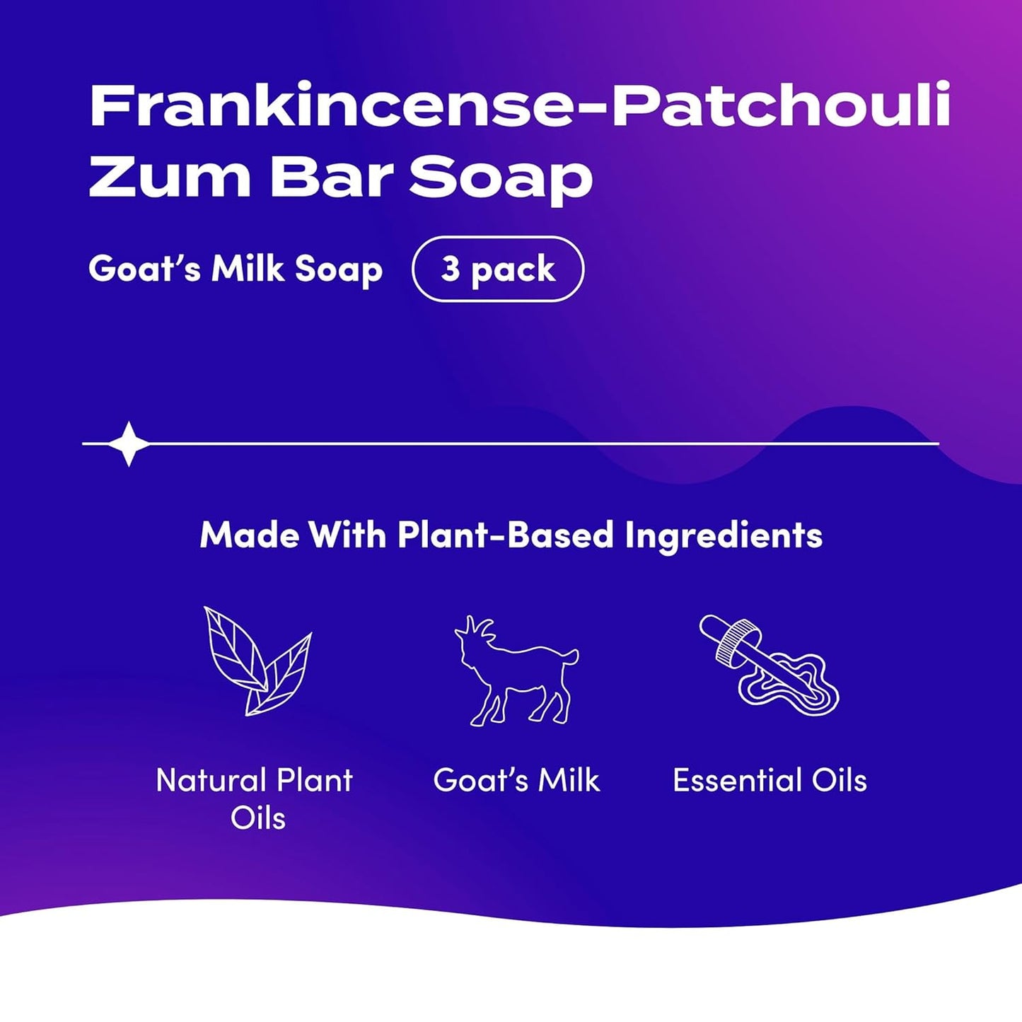 Zum Indigo Wild Goat's Milk Soap Bar - Nourishing Essential Oil Soap for Hands & Body - 3 oz - Frankincense (3 Pack)