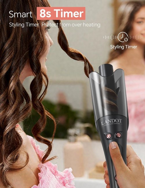 LANDOT Automatic Rotating Curling Iron - 1-Inch for Salon Waves & Spirals | 8 Temperature Settings & Anti-Scald Design