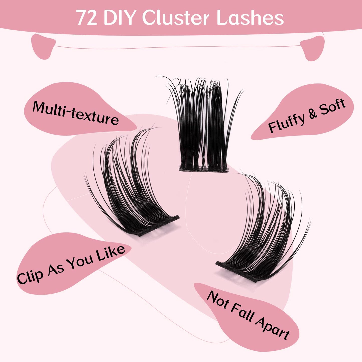 Cluster Lashes, 72 Pcs Individual Lashes, Lash Clusters DIY Eyelash Extension, Super Thin Band Reusable Soft & Comfortable (Deceive-D-10mm)