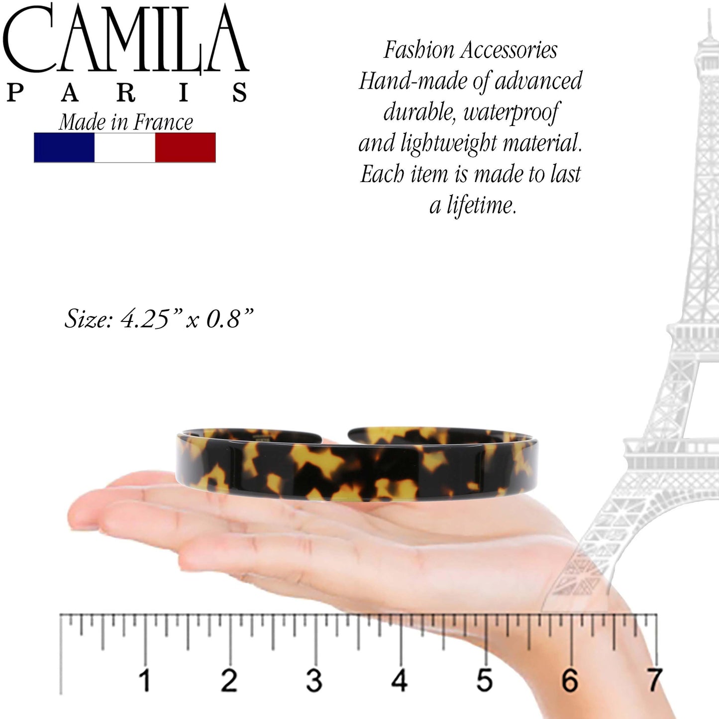 Camila Paris CP3466 French Headband for Women, Handmade Tokyo, Strong Hold Grip Women's Hair Band, Ligth and Very Flexible, No Slip and Durable Styling Girls Hair Accessories, Made in France