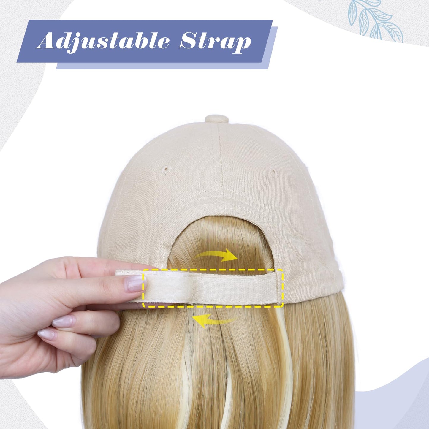 FORCUTEU Baseball Cap with Hair Extensions Short Straight Bob Hairstyle Hat Wigs for Women Caps with Hair Attached Adjustable Baseball Cap Wig for Daily Use