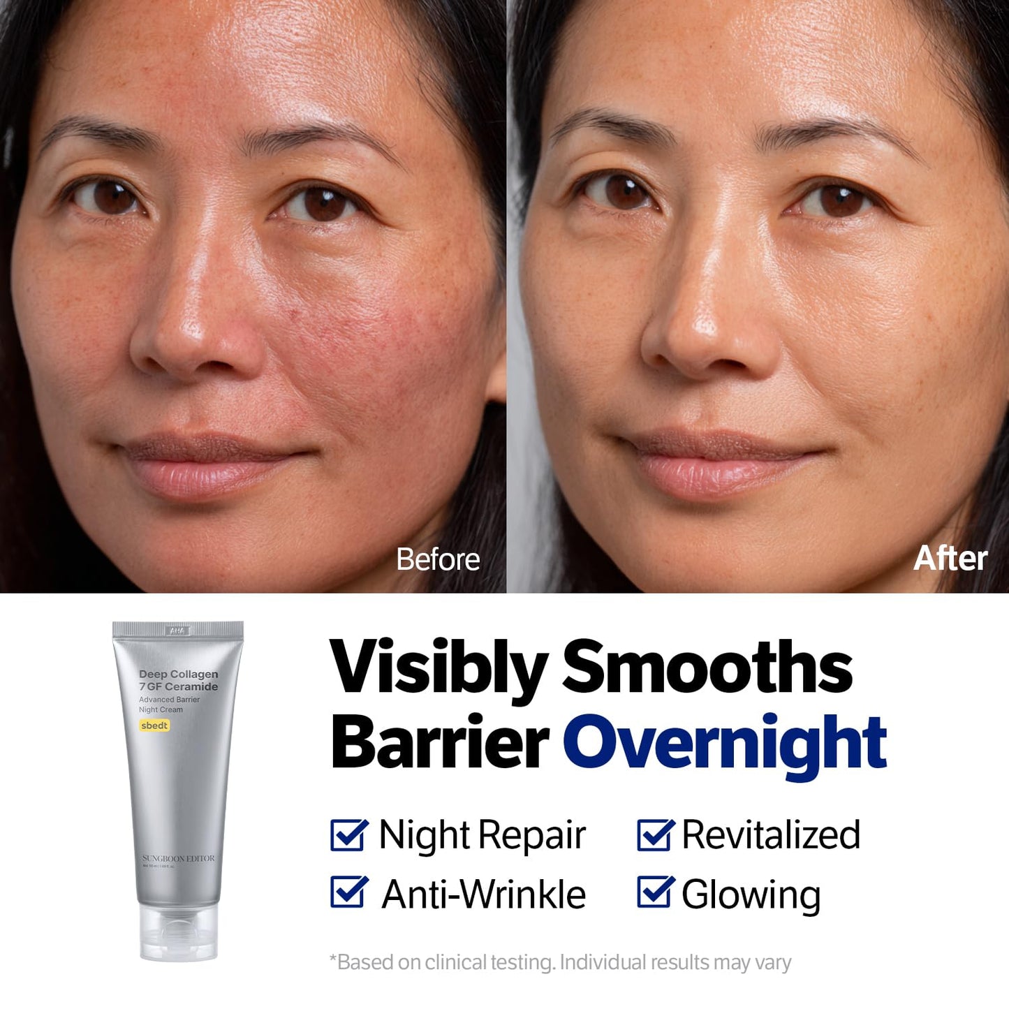 SUNGBOON EDITOR Deep Collagen 7GF Korean Night Cream for Face and Neck | Advanced Skincare Formula & Nighttime Moisturizer | 5 Ceramides & Retinol | Firm-Looking/Barrier-Supporting, 1.69oz