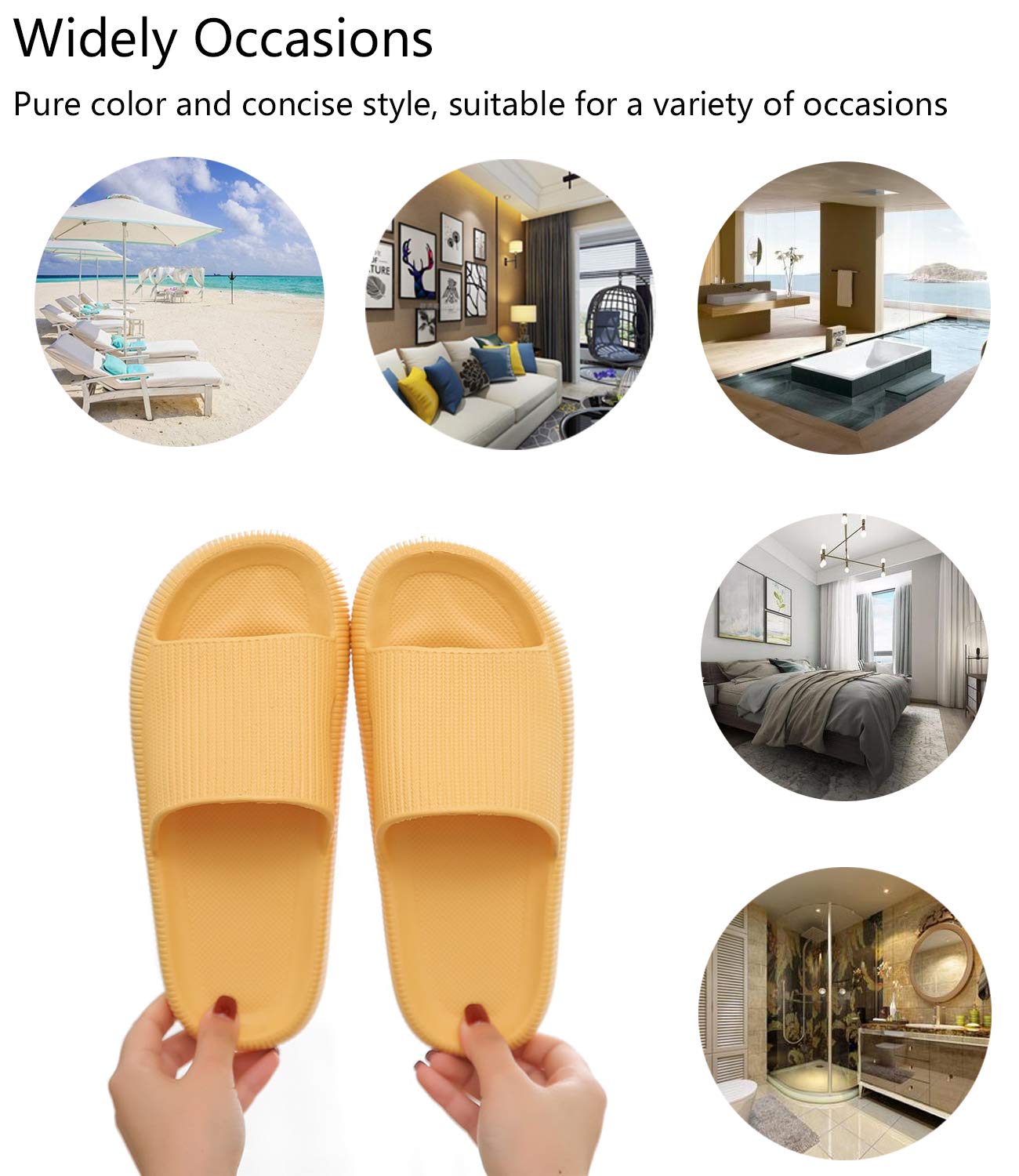Pillow Slippers for Women, Non-Slip Massage Foam Shower Bathroom Home Floor Thick Sole Quick Drying Cloud Cushion Womens Mens Sandals, Soft Comfortable Platform Open Toe Shoes (Beige, Eur44/45)