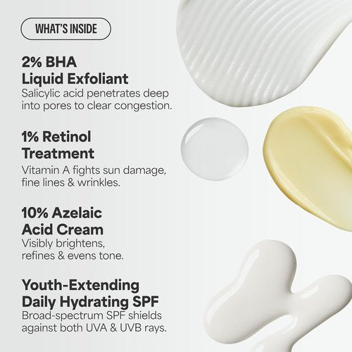 Paula's Choice Mini Skin Care Set - 4-Piece Kit with BHA Exfoliant, Retinol, Azelaic Acid & SPF 50