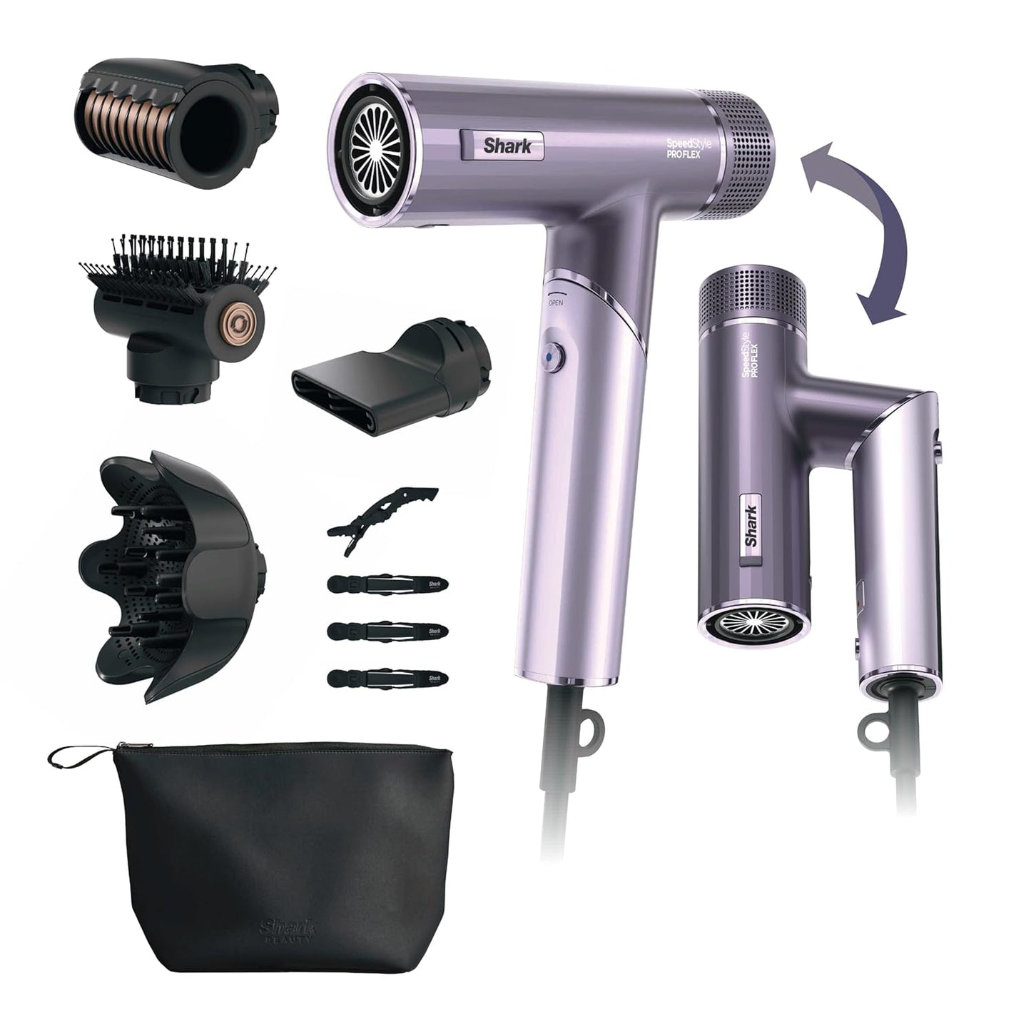 Shark SpeedStyle Pro Flex Hair Dryer System - High-Velocity, Lightweight, Ionic with Scalp Shield & IQ Speed Technology