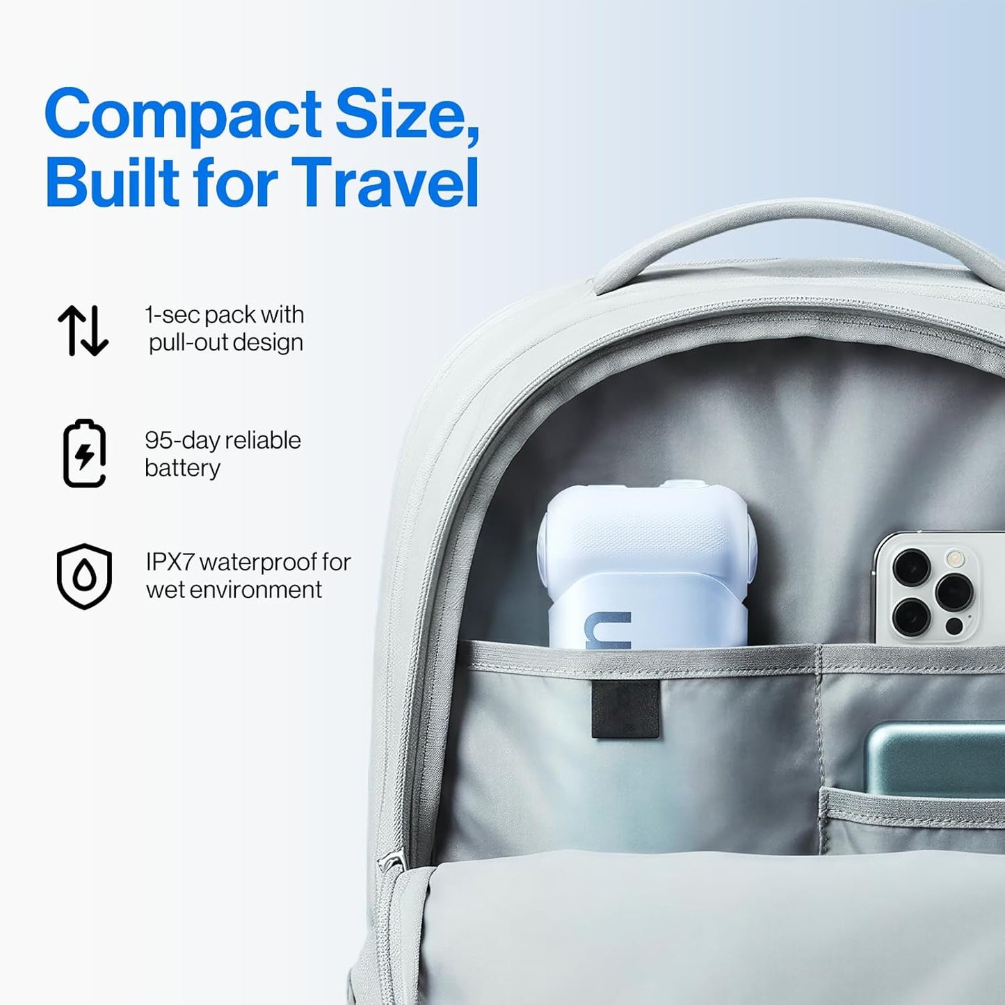 Usmile C10 Portable Water Flosser - Travel-Friendly Design, 95-Day Battery, 4 Modes, 180ml Tank, IPX7 Waterproof (Blue)