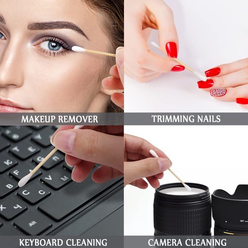 200 Pack Cotton Swabs, Individually Wrapped Cotton Swab, Individually Wrapped Double Tipped Wooden Sticks for Ear, Make-up(4pcs per Bag, 200 Bags, Double Round End)