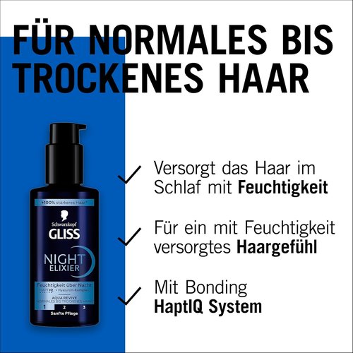 GLISS Schwarzkopf Night Elixir Hair Serum - 100ml Leave-In Hydrating Treatment for Normal to Dry Hair