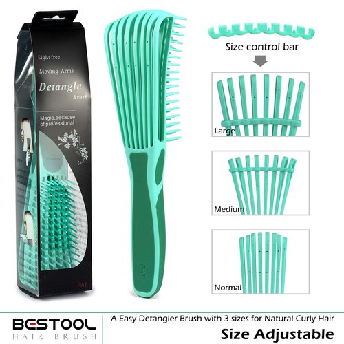 BESTOOL Detangling Brush - Effortlessly Detangle Black Natural & Curly Hair | Pain-Free for 3/4ABC Textures (Green)