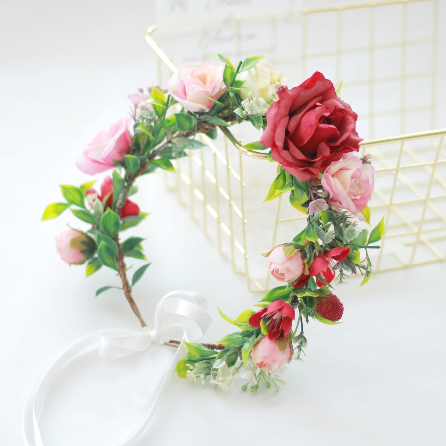 Vivivalue Rose Flower Crown Girl Floral Headband Flower Headpiece Halo Wedding Party Photos Pink