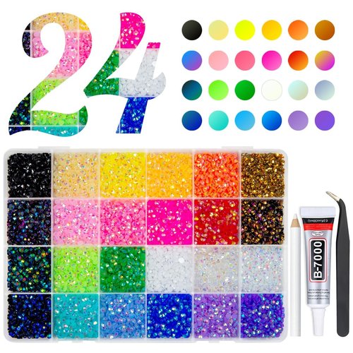 qiipii 24 Color 4mm Jelly Resin Rhinestones w B7000 Glue for Bedazzling Crafting Flatback Stones Bedazzler Kit Colorful AB Gems Diamonds Charms for Nails Eyes Face Makeup Tumblers DIY Crafts Shoes
