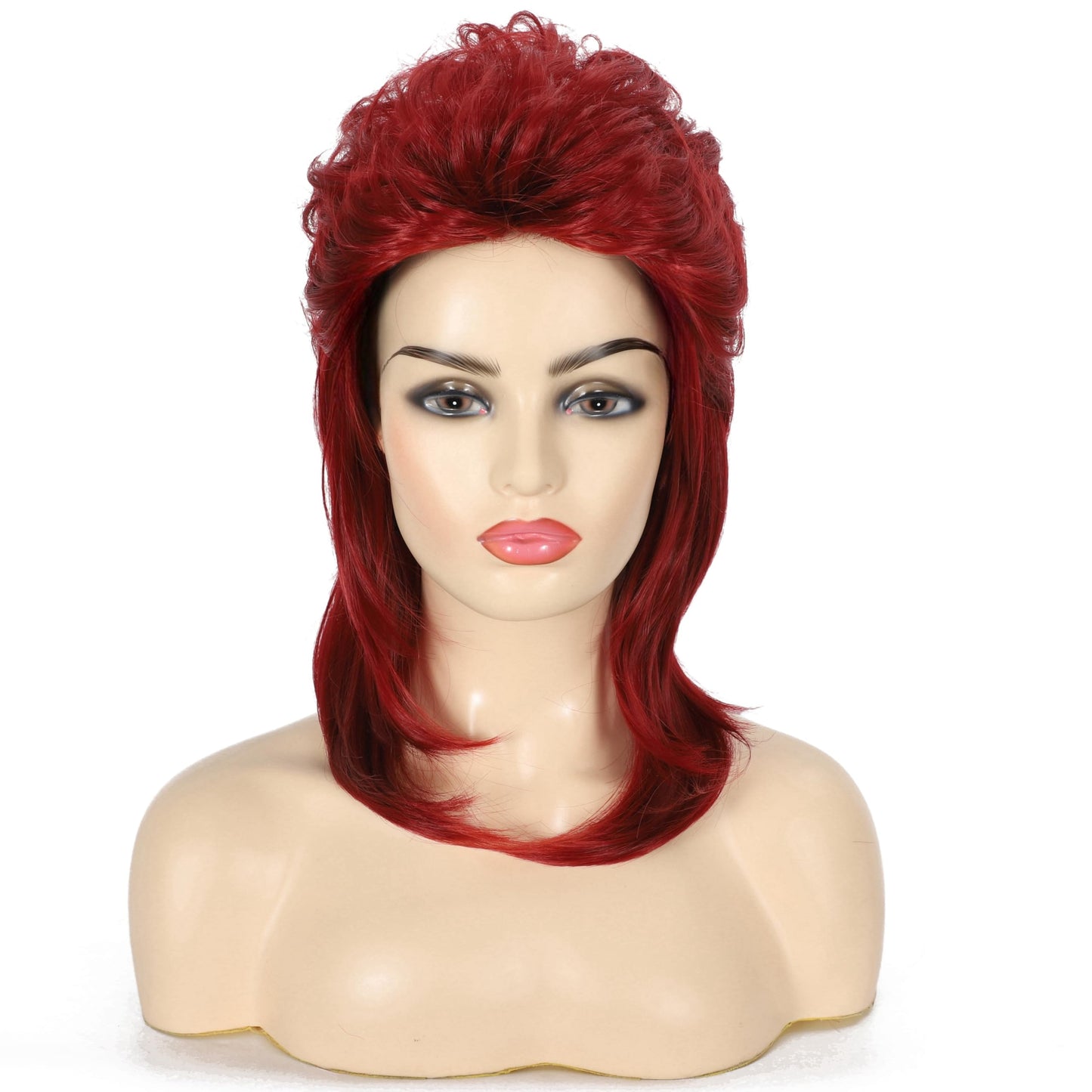 Daiaces Burgundy Mullet Wig for Women 70s 80s Disco Wig Shoulder Length Layered Heat Resistant Synthetic Hair Cosplay Daily Party Halloween