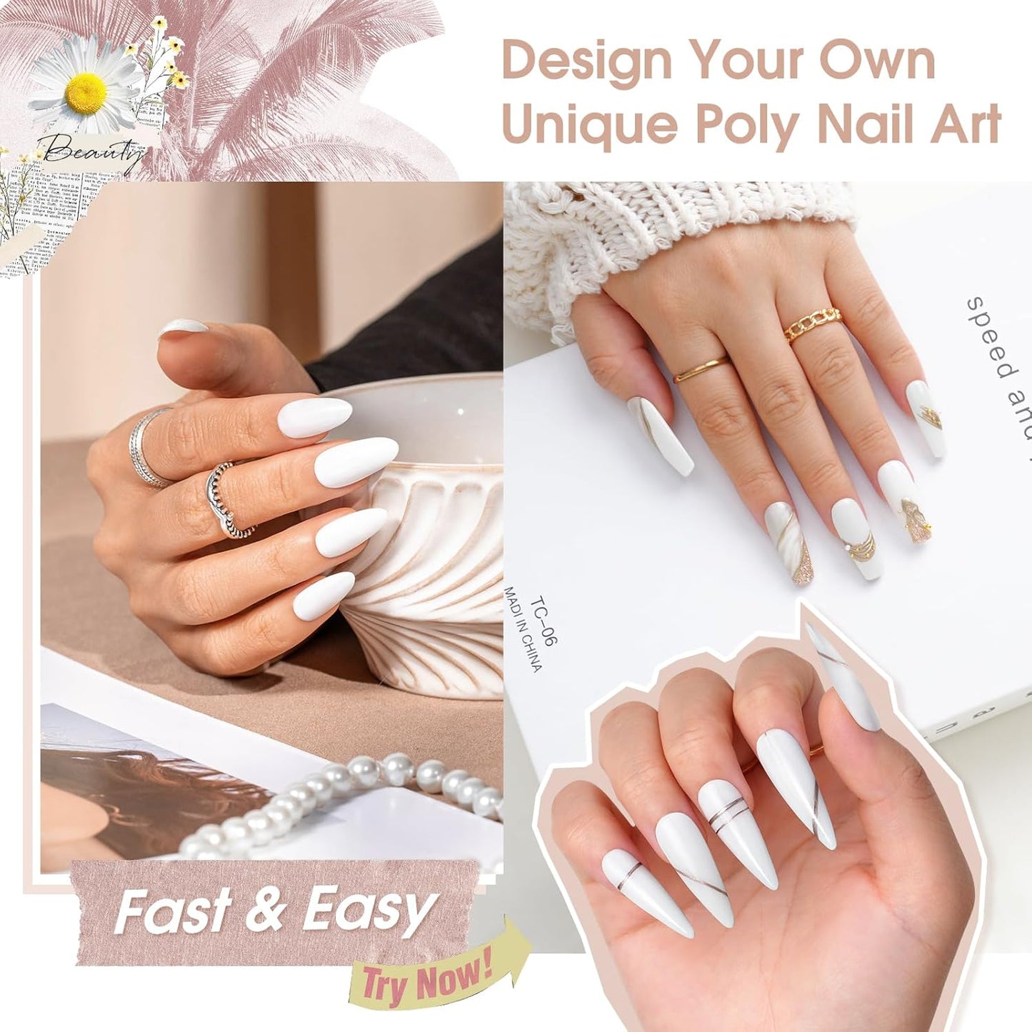 Nude Poly Extension Gel, ROSALIND 2.7 oz Light Nude Poly Nail Gel Builder for Nail Art Decoration, Thickening Extension Easy to DIY Use at Home Need UV Lamp