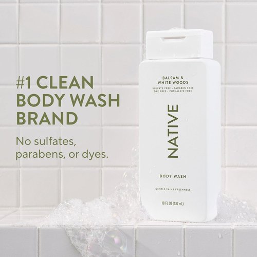 Native Body Wash - Naturally Derived Ingredients | Sulfate, Paraben & Dye Free | Balsam & White Woods, 18 oz