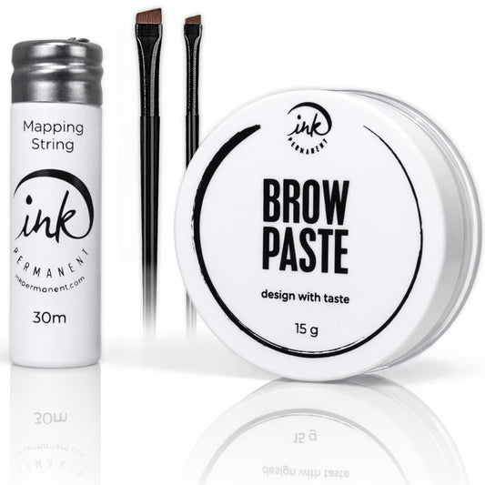 Skiennix Brow Mapping Kit - White Brow Paste 15g, 30m Mapping String & 2 Eyebrow Brushes for Microblading