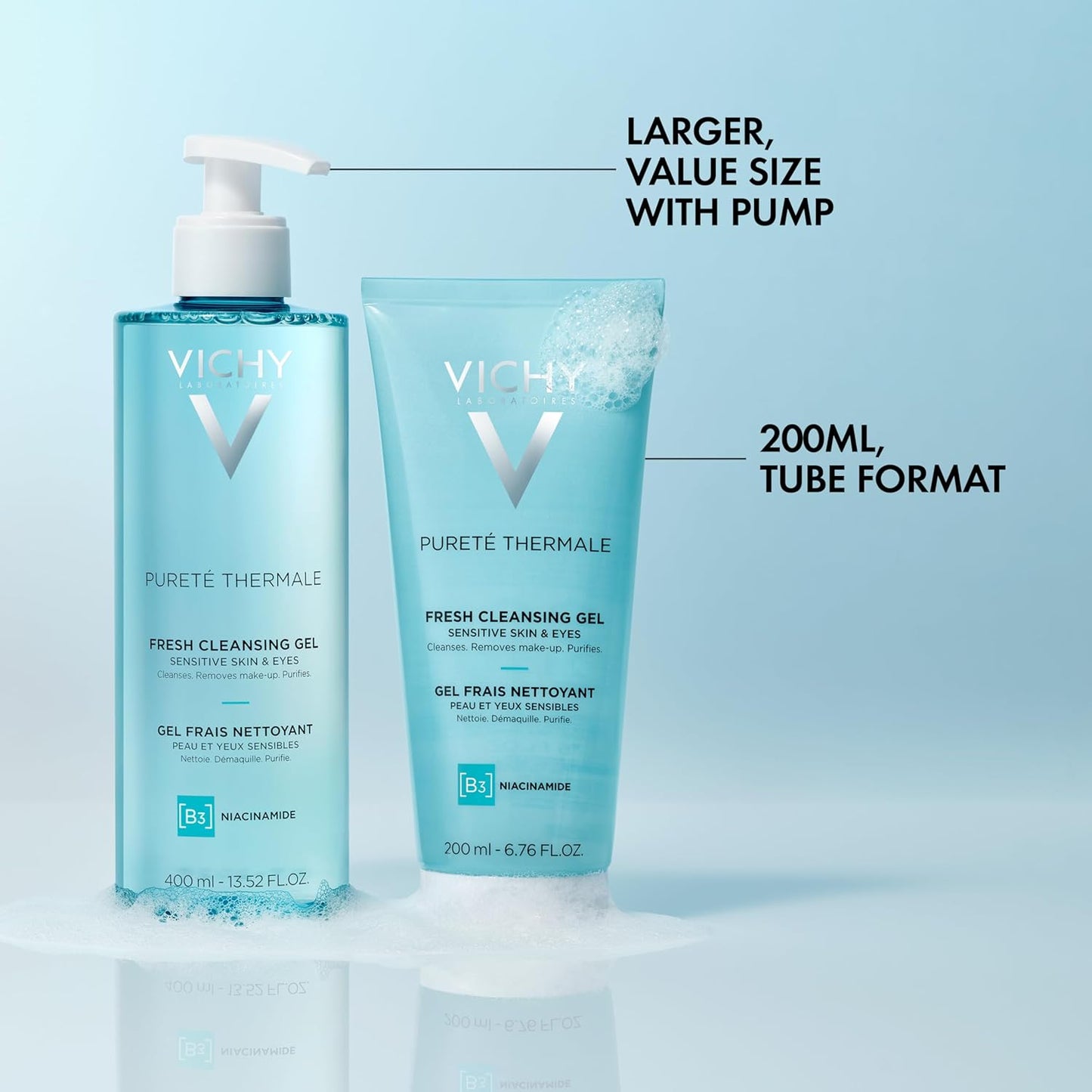 VICHY Pureté Thermale Cleansing Gel - Gentle Makeup Remover With Glycerin & Niacinamide, 6.7 Fl Oz